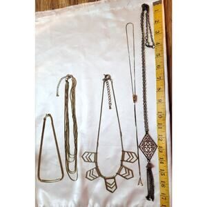 Lot 5 Vtg Retro Goldtone Necklaces Slinky Chain Fringe Open Metal Bib Y2K 90s